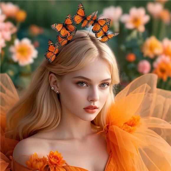 Butterfly Fascinator Headband | Vivid 3D Monarch Butterfly Crown for Halloween - Picture 5 of 5